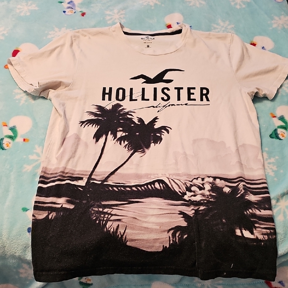 Hollister White and Black Palm Tree Tee